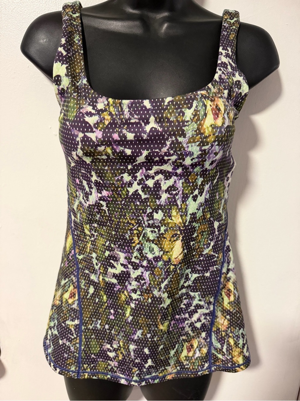 Lululemon Floral Print Square Neck Tank Top in Purple, Yellow & Mint